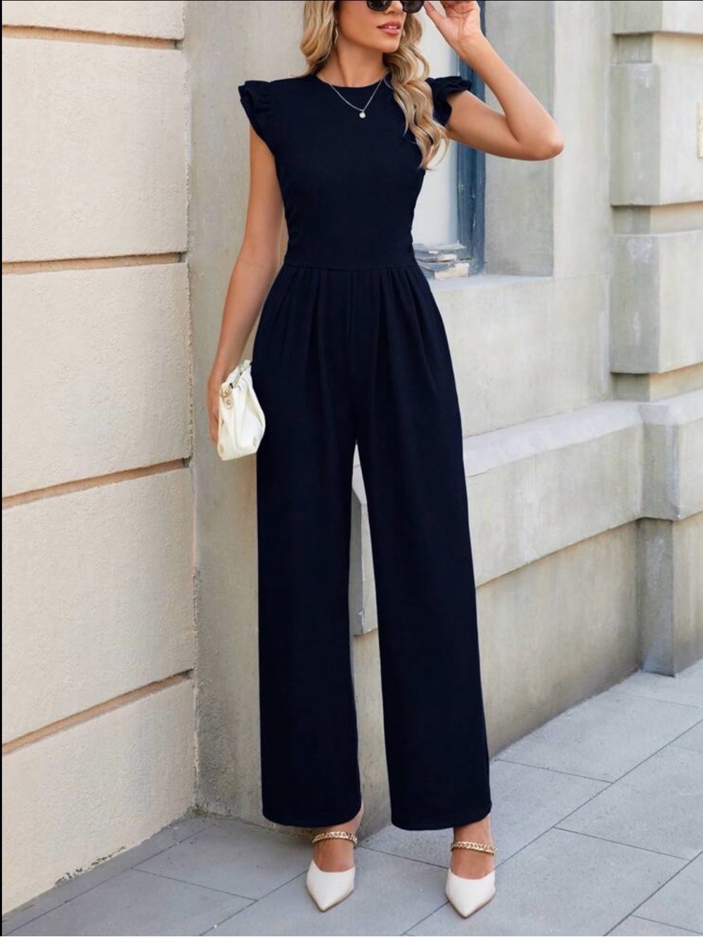 Elegant Black Wide-Leg Cap-Sleeve Jumpsuit